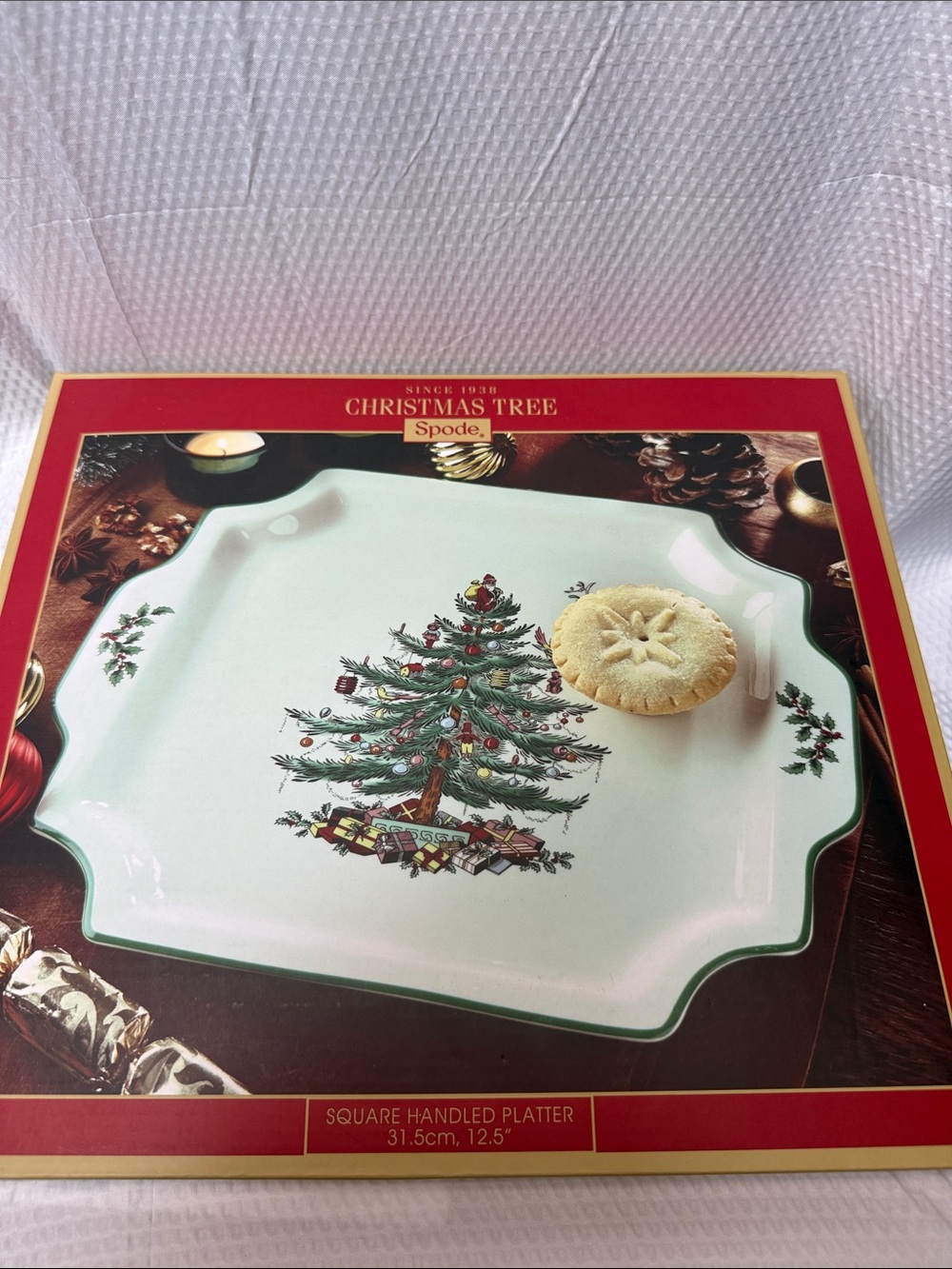 Spode Christmas Tree 12.5” Square Handled Platter NIB